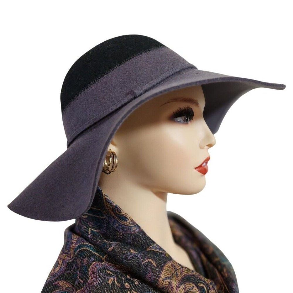 Nordstrom Wool Wide Brimmed Floppy Hat Boho Black and Gray